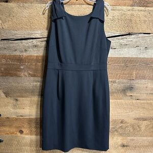 J. Crew Blue Sheath Midi Dress Tie Accent Shoulders